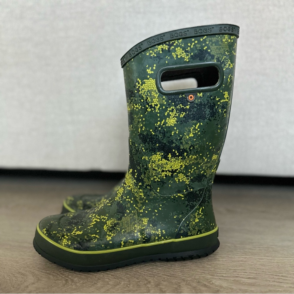 Bogs Kids Green & Yellow Camo Rain Boots